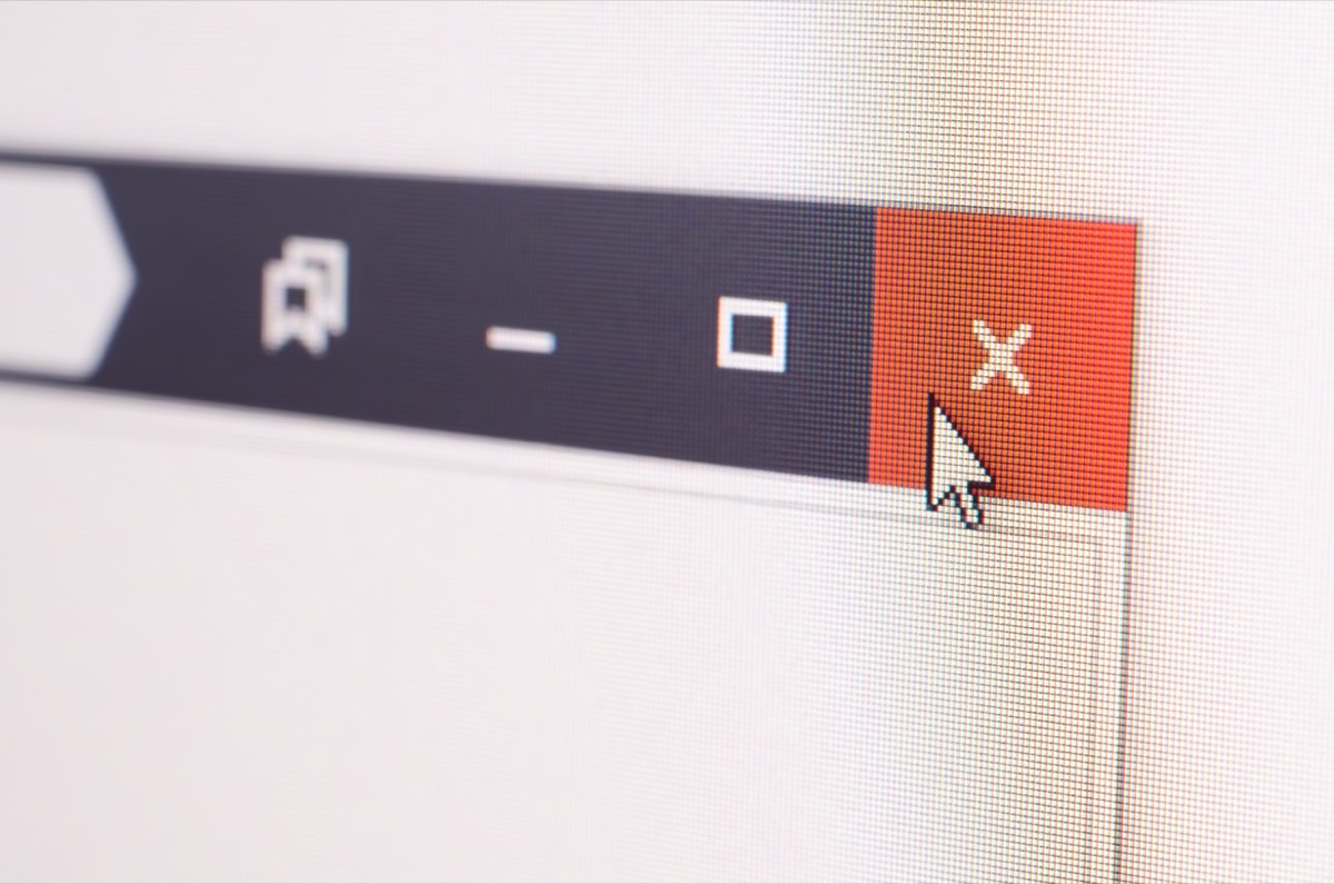 Close up of cursor closing a webpage