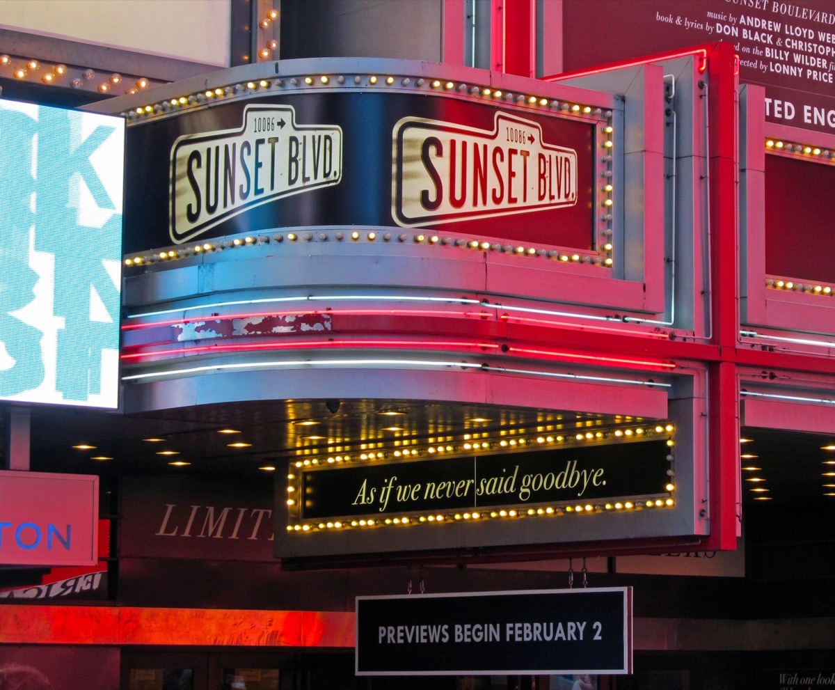 sunset boulevard on braodway sign, broadway tickets