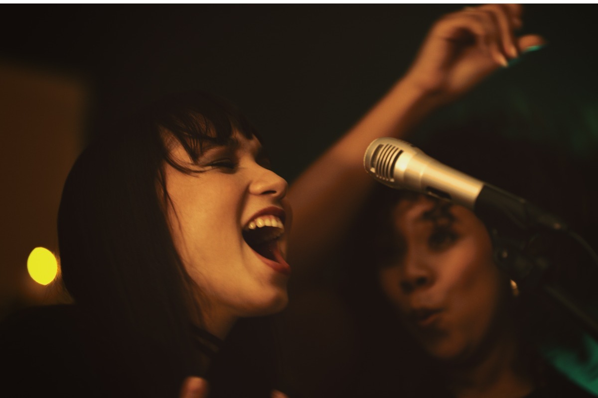 karaoke night young woman singing