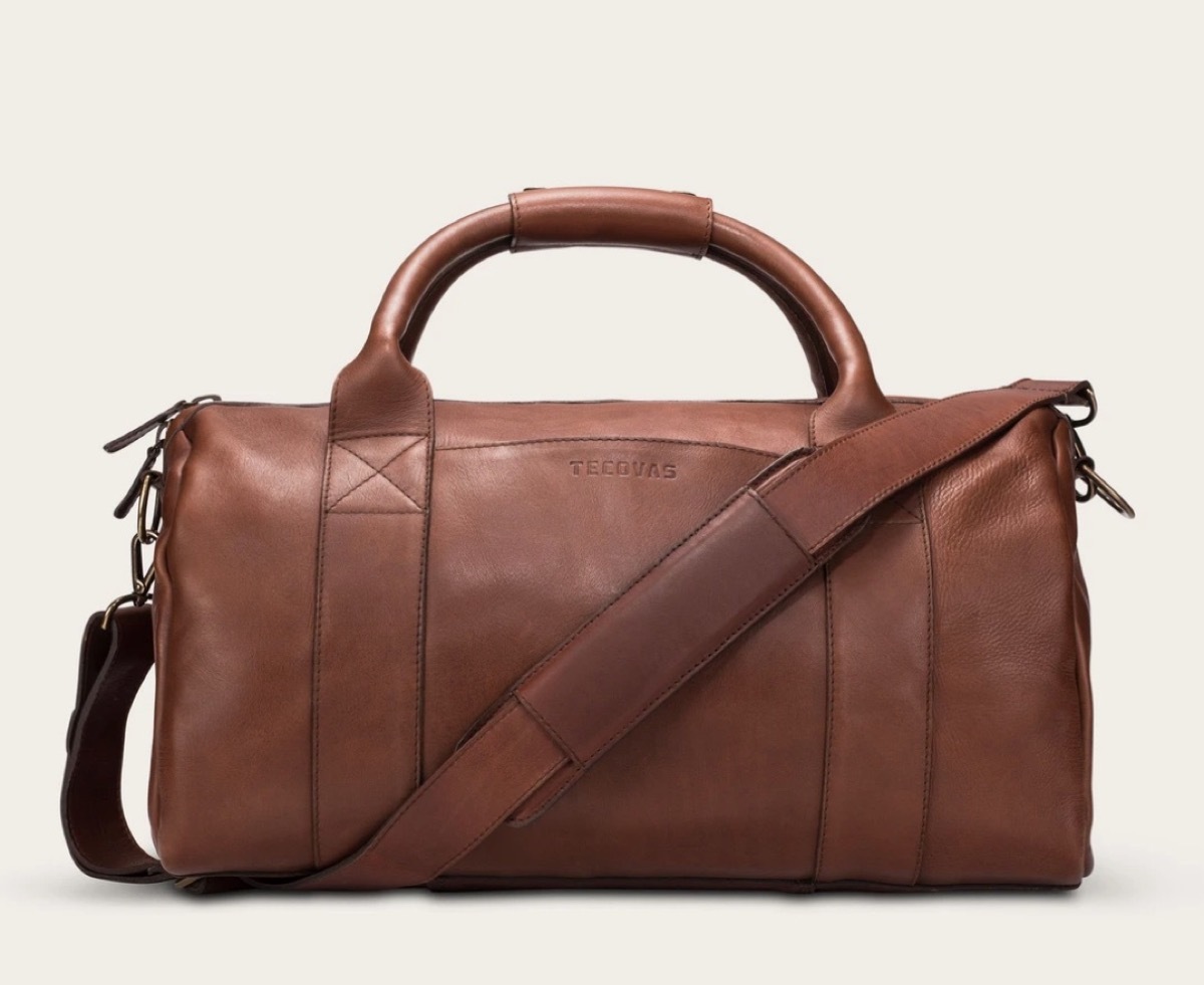 brown leather duffel