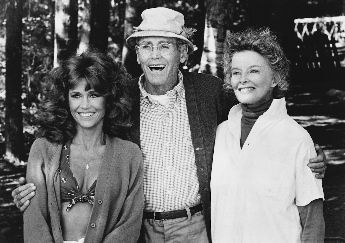 Jane Fonda, Henry Fonda, and Katharine Hepburn on the set of 