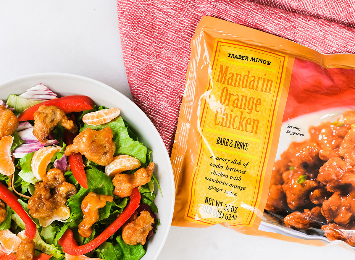 trader joes mandarin orange chicken with a salad