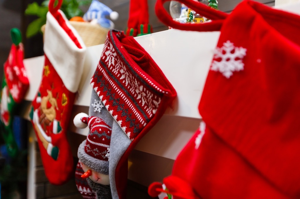 Christmas stockings hanging on mantle