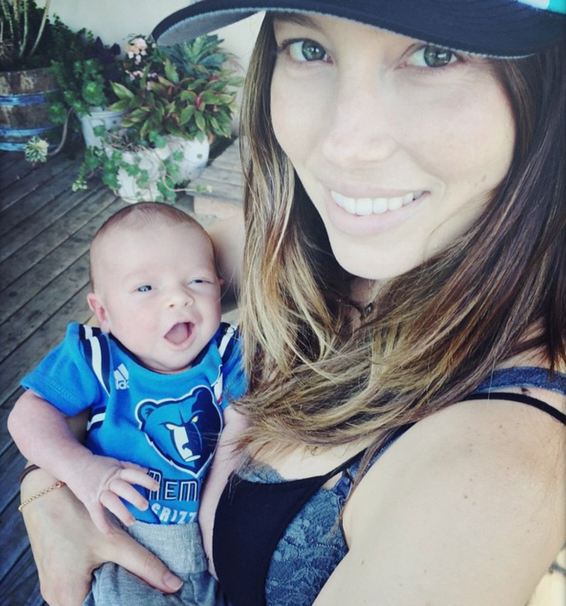 Jessica Biel holding baby Silas