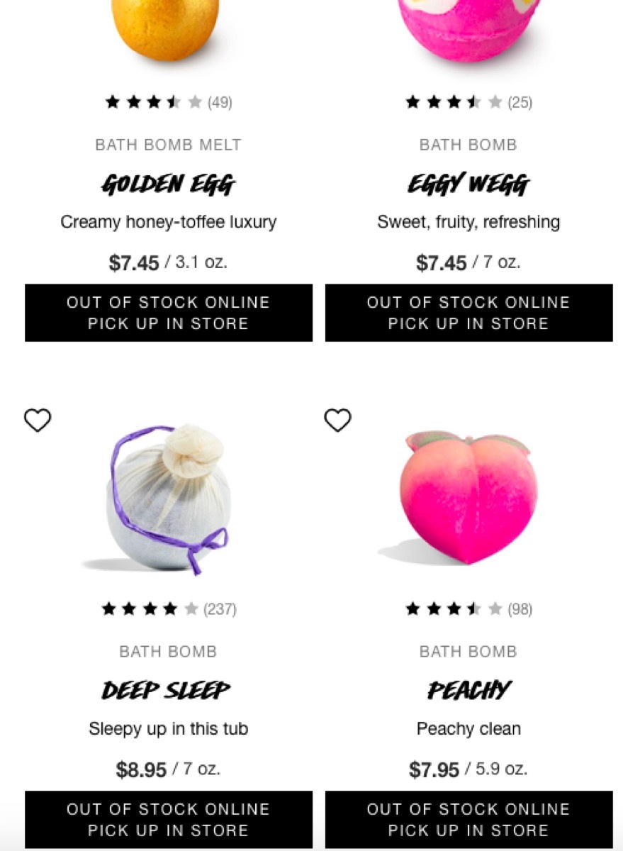 lush website out of stock bath bombs