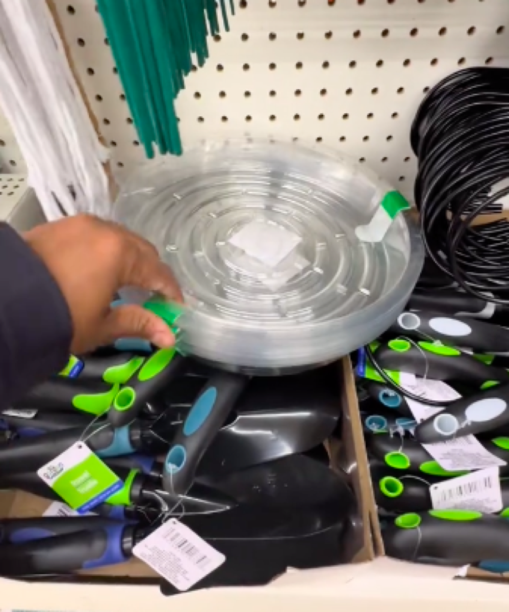 still from TikTok video showing new Dollar Tree plant saucers