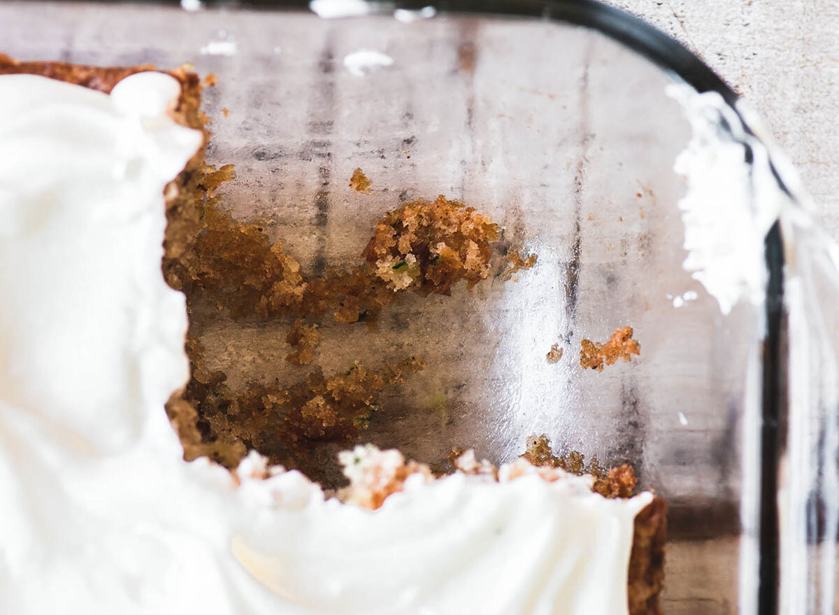 glass baking dish with zucchini cake