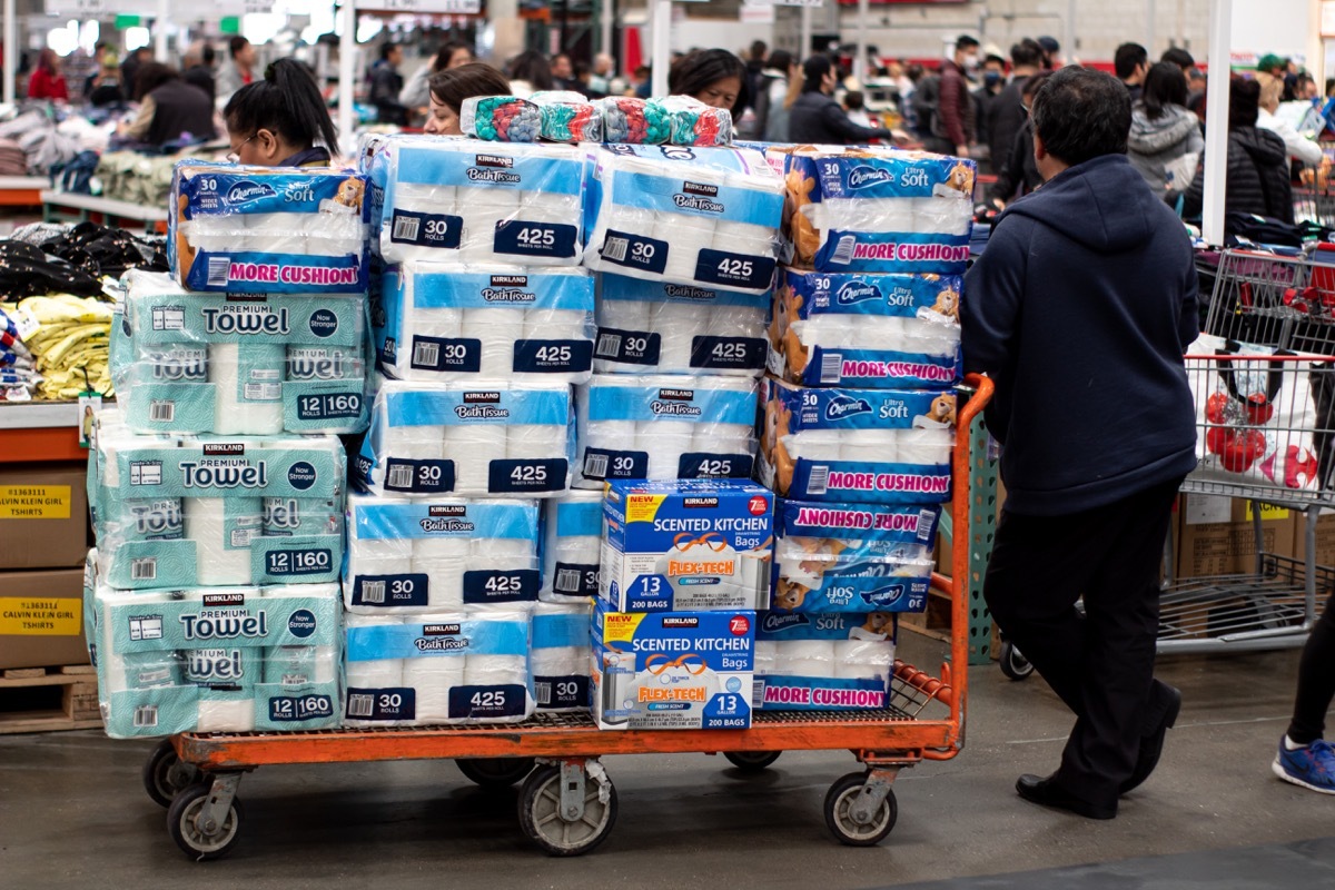 SAN FRANCISCO, CA - March 2, 2020: Costco shoppers prepare as Corona virus spreads