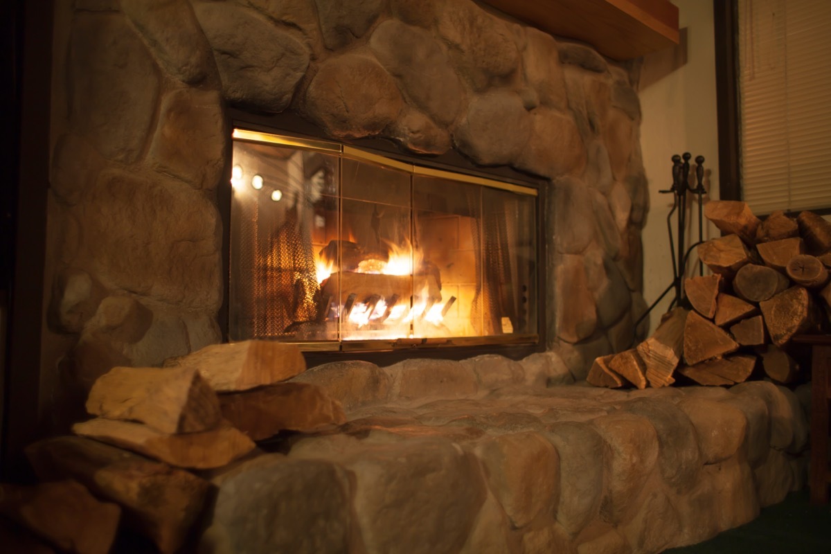 roaring fire in fireplace