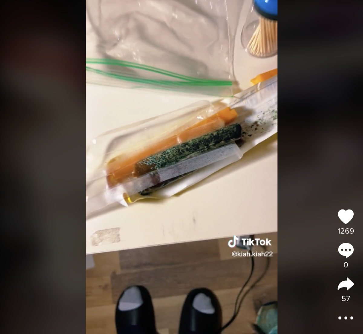 screenshot of tiktok video showing a moldy slim jim