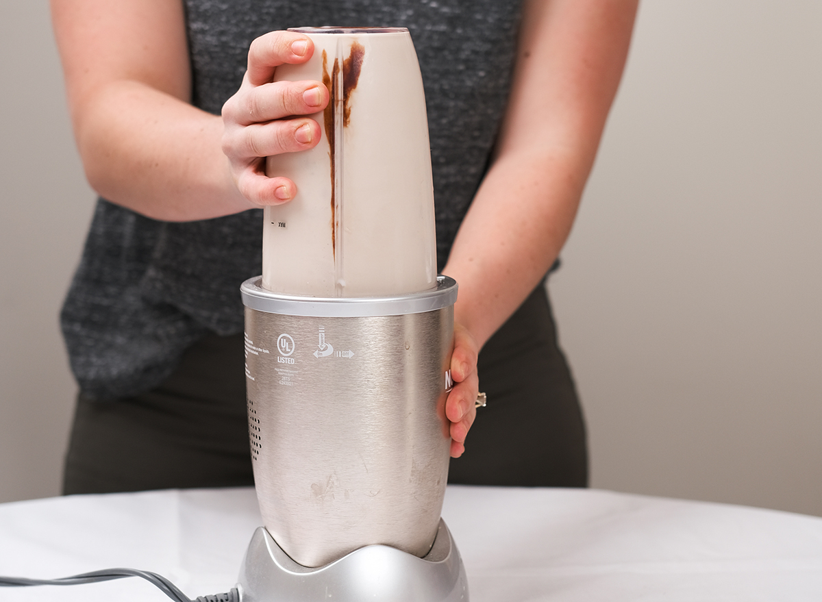 blending a chocolate milkshake