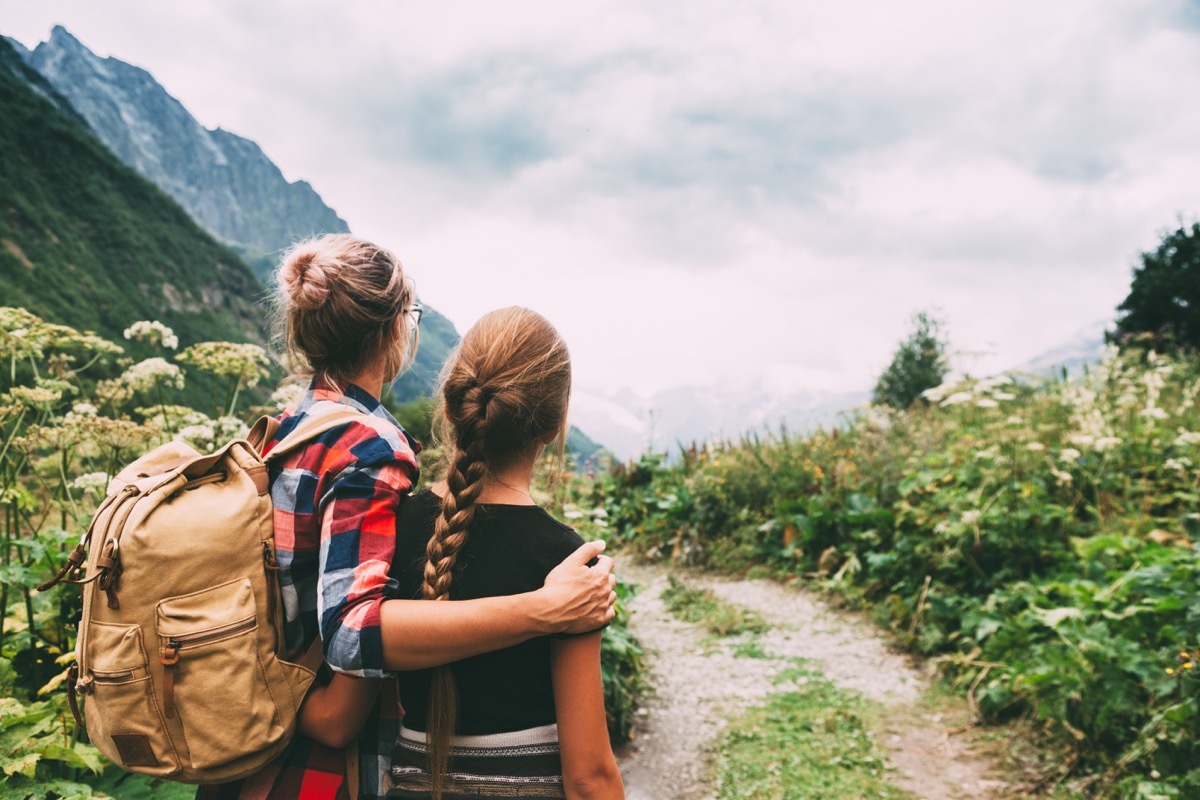 Mother and daughter hiking