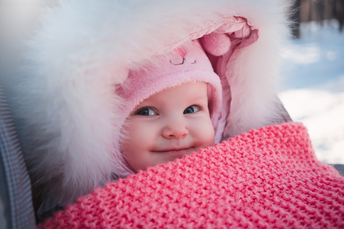 bundled up baby in stroller