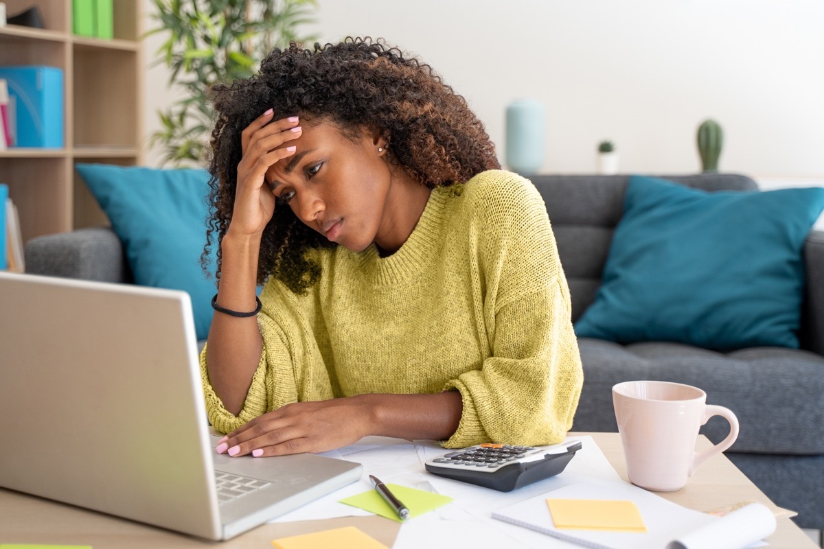 woman working at home alone