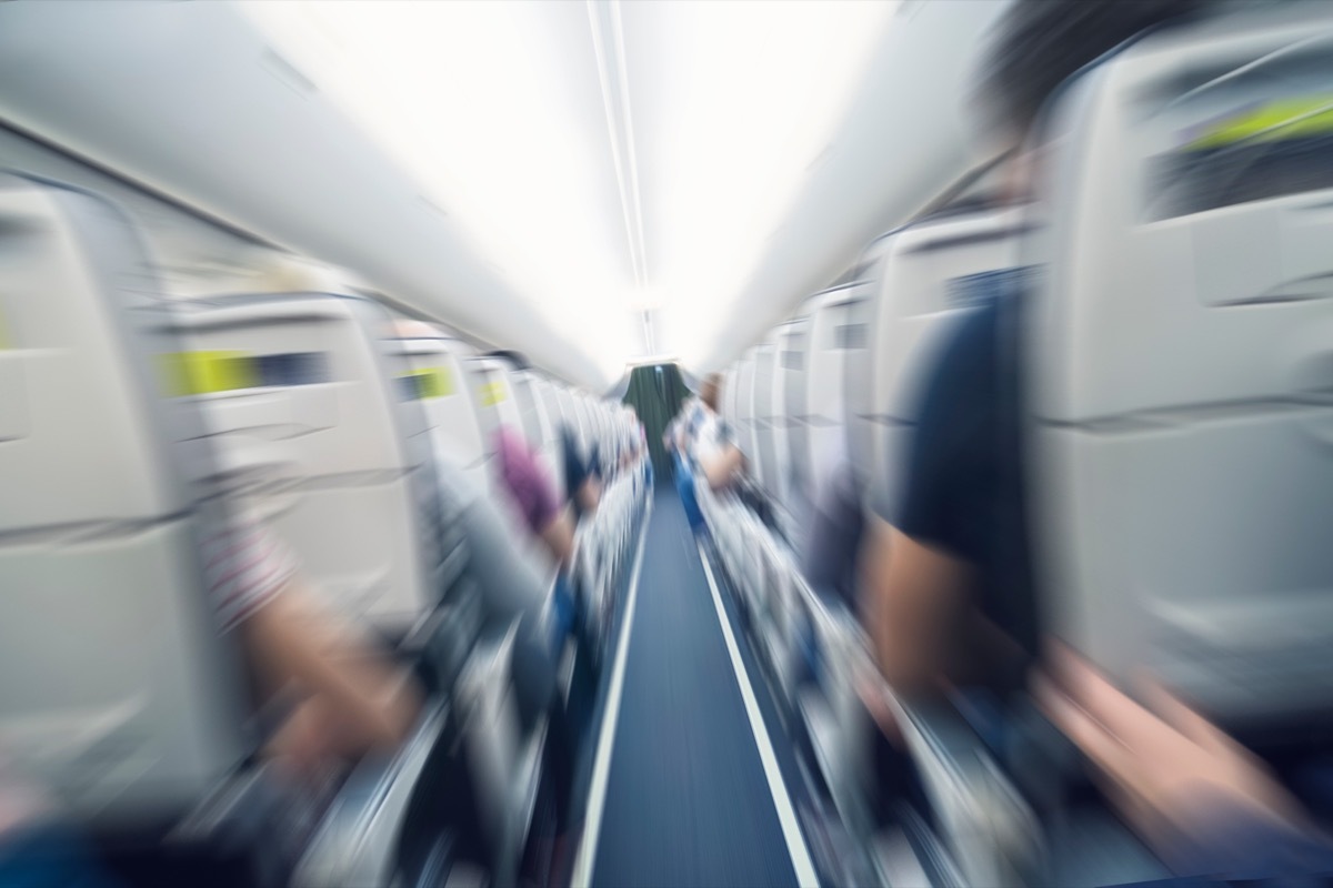 aerophobias concept. plane shakes during turbulence