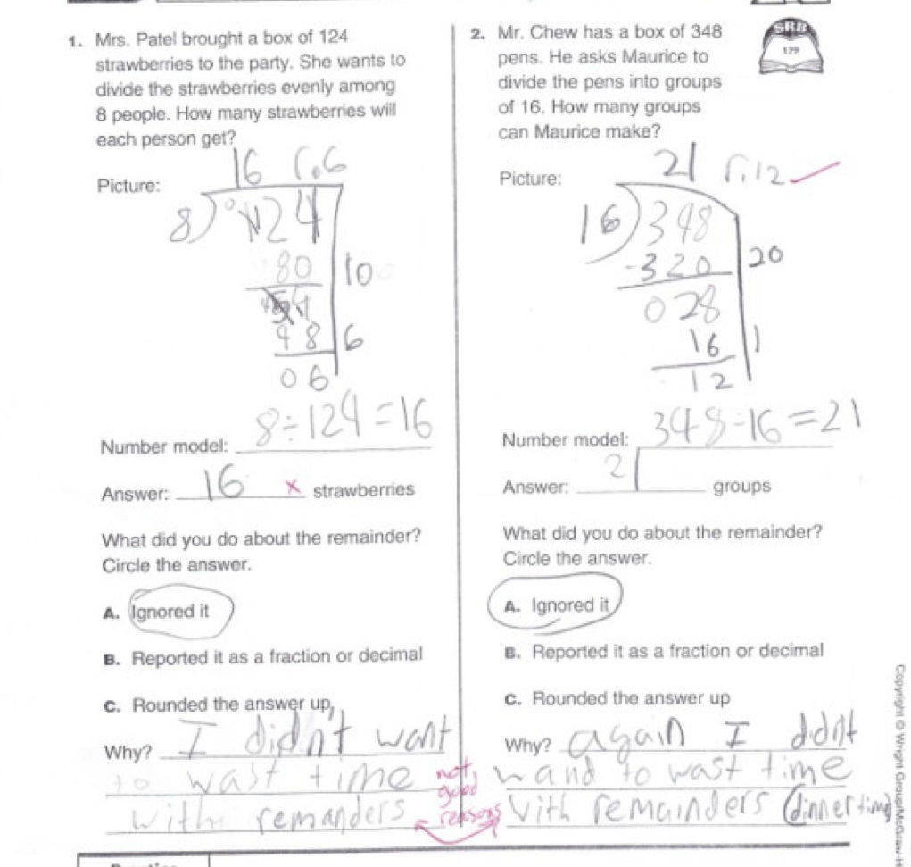 Remainders funny kid's assignments