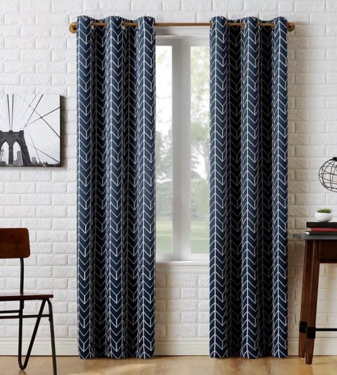 blue and white chevron curtains