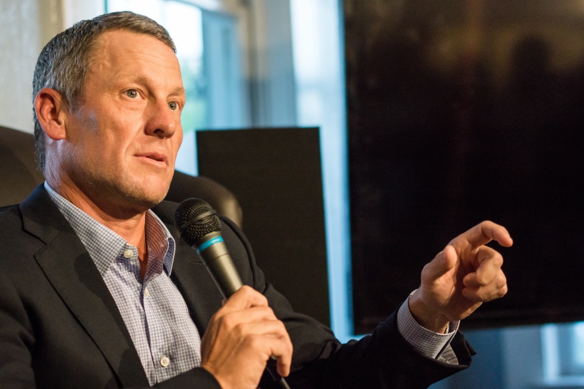 Lance Armstrong speaking at the University of Texas in 2015