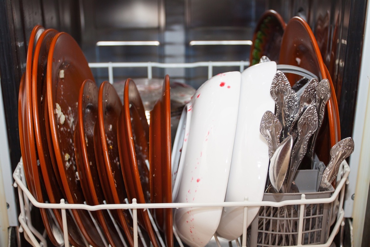 dirty dishwasher full of plates