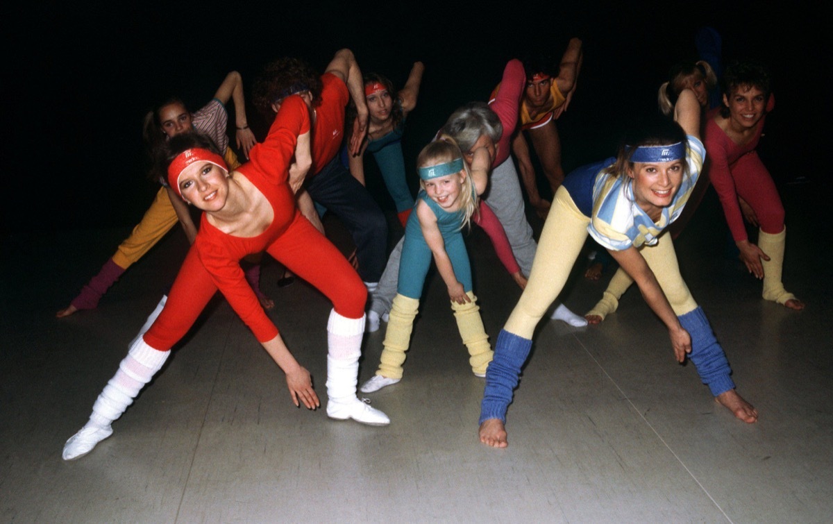 women wearinmg spandex dancing in the 1980s