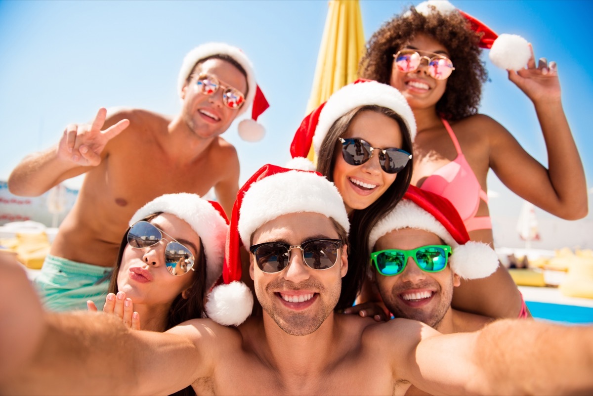 vacation selfie with santa hats