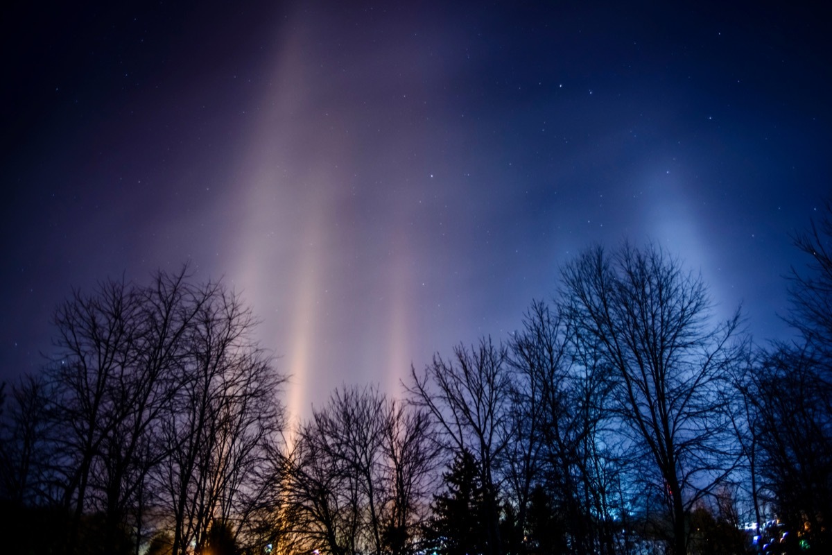 Light pillars Cowen West Virginia photos of rare events