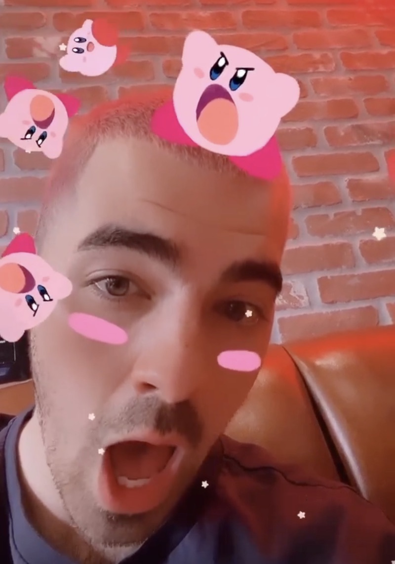 joe jonas with pink hair and pokemon filter