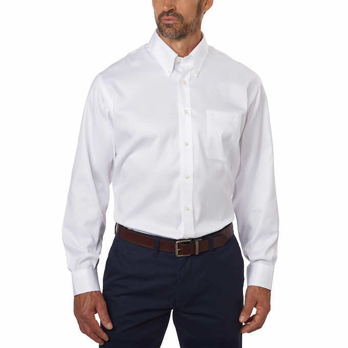 A close up of a Kirkland dress shirt from Costco