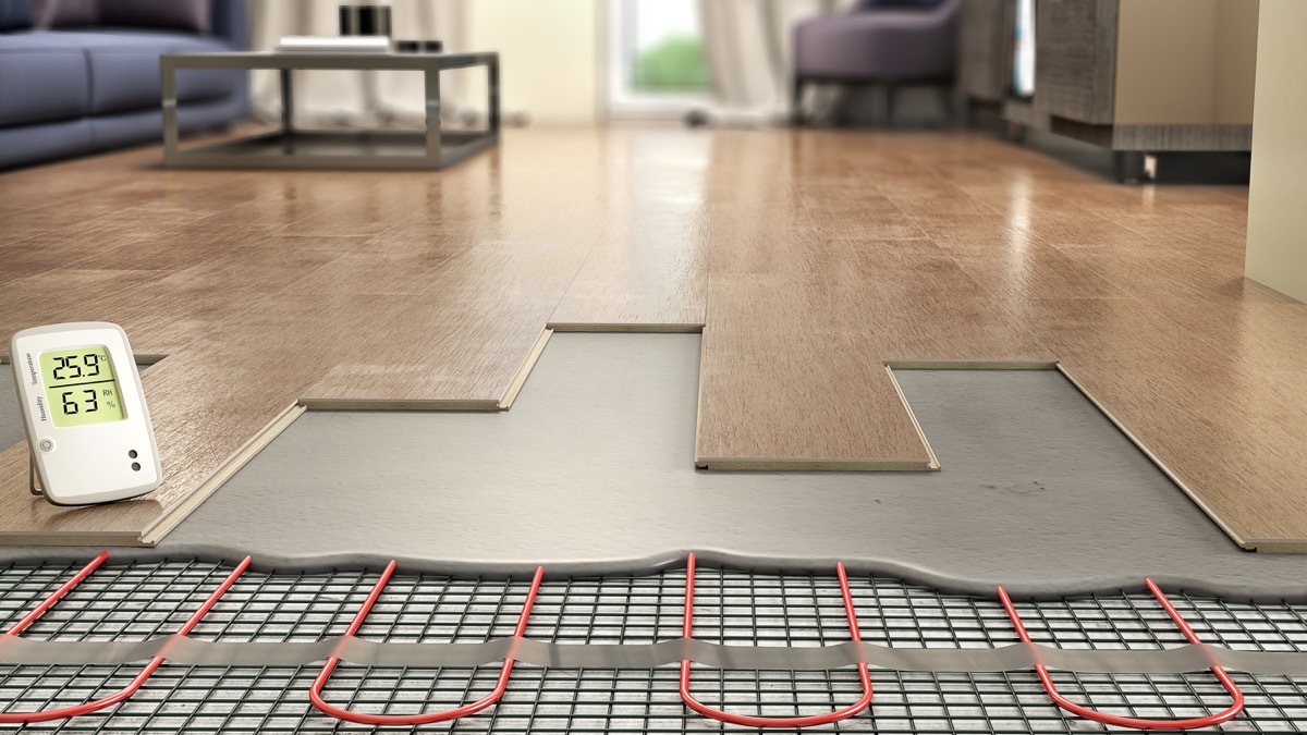 laminated, heated floor tiles in home