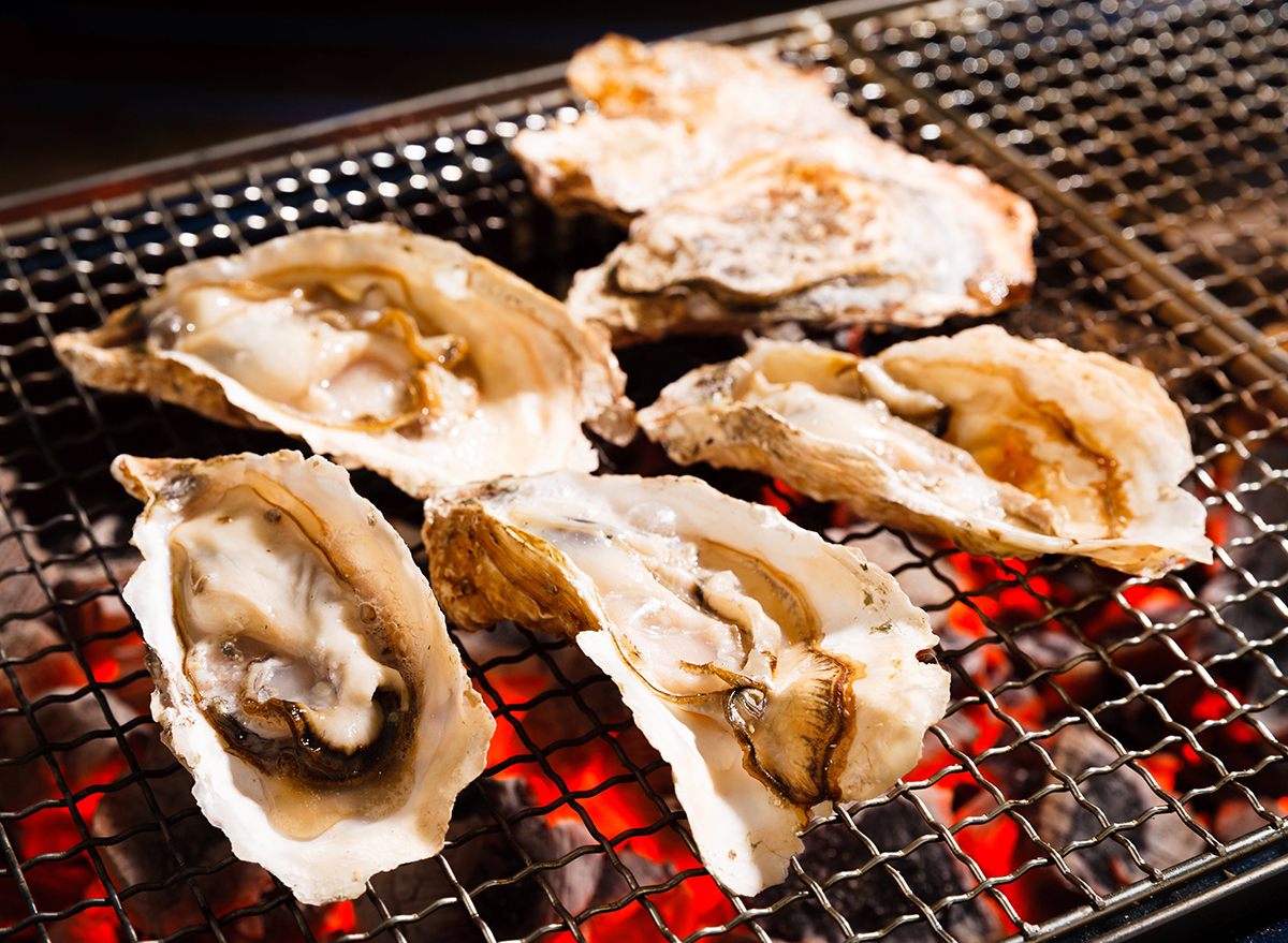 oysters in shell on grill