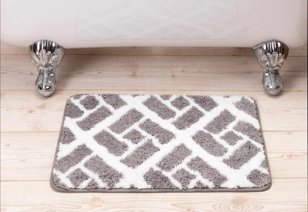 gray and white bath mat