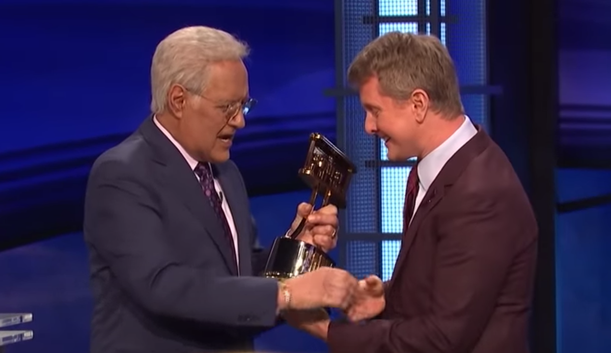 Alex Trebek and Ken Jennings on 