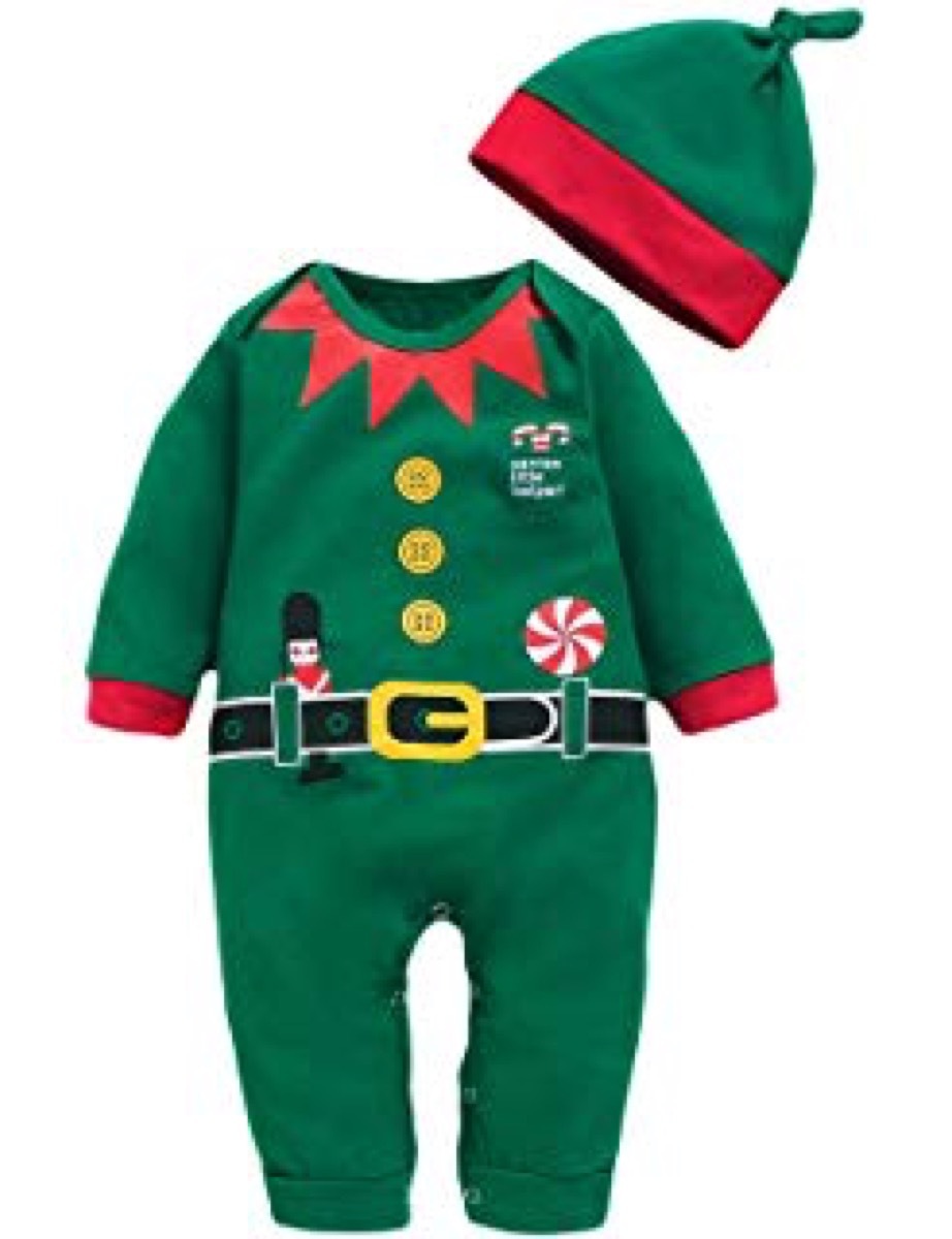 green elf baby onesie 