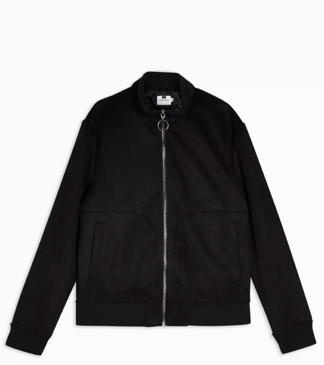 black topman bomber jacket on white background