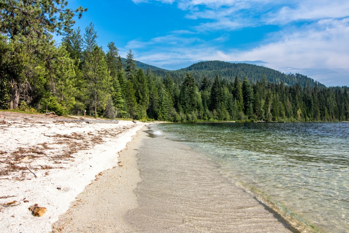 sandy beach at priest lake in idaho