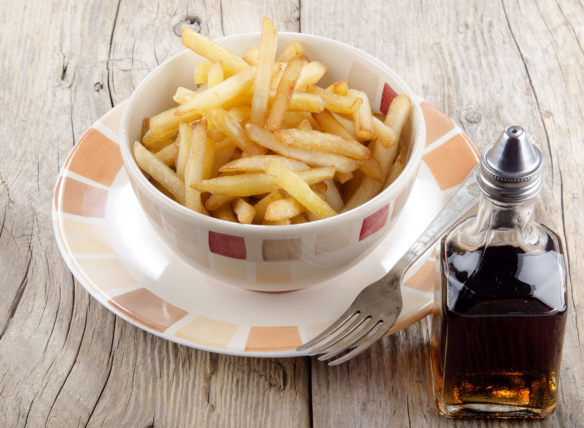 bowl of french fries with malt vinegar