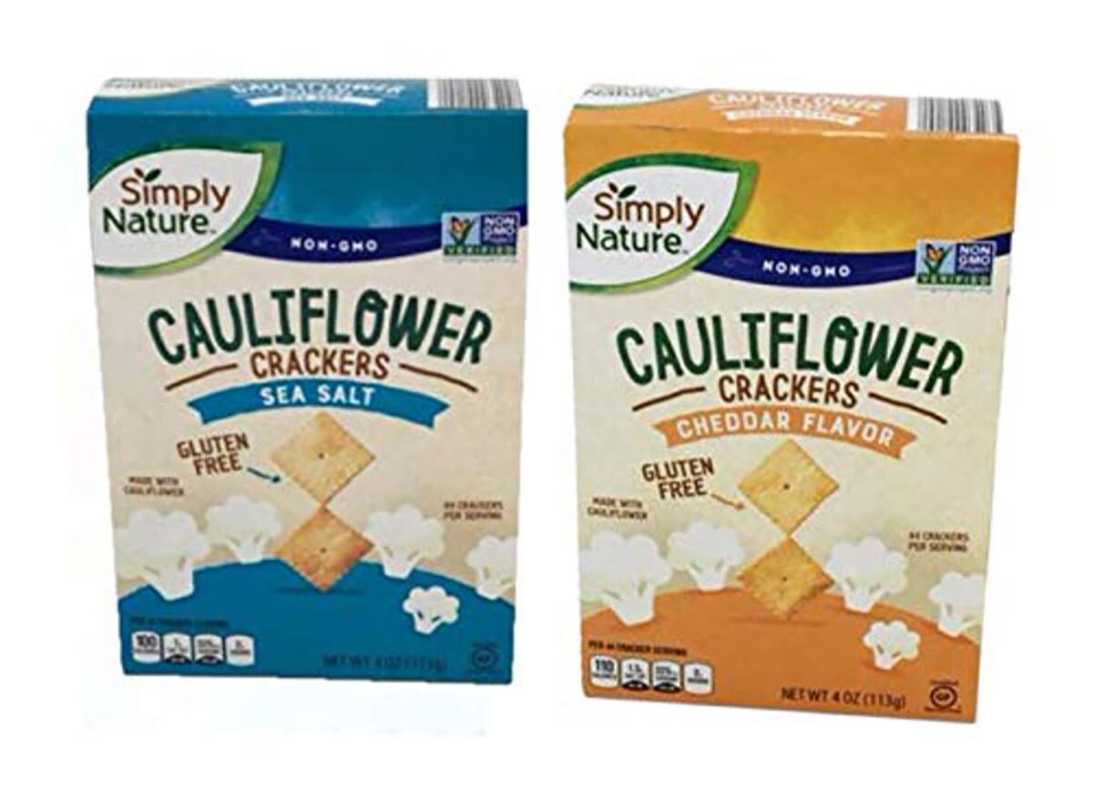 two boxes of simply nature cauliflower crackers