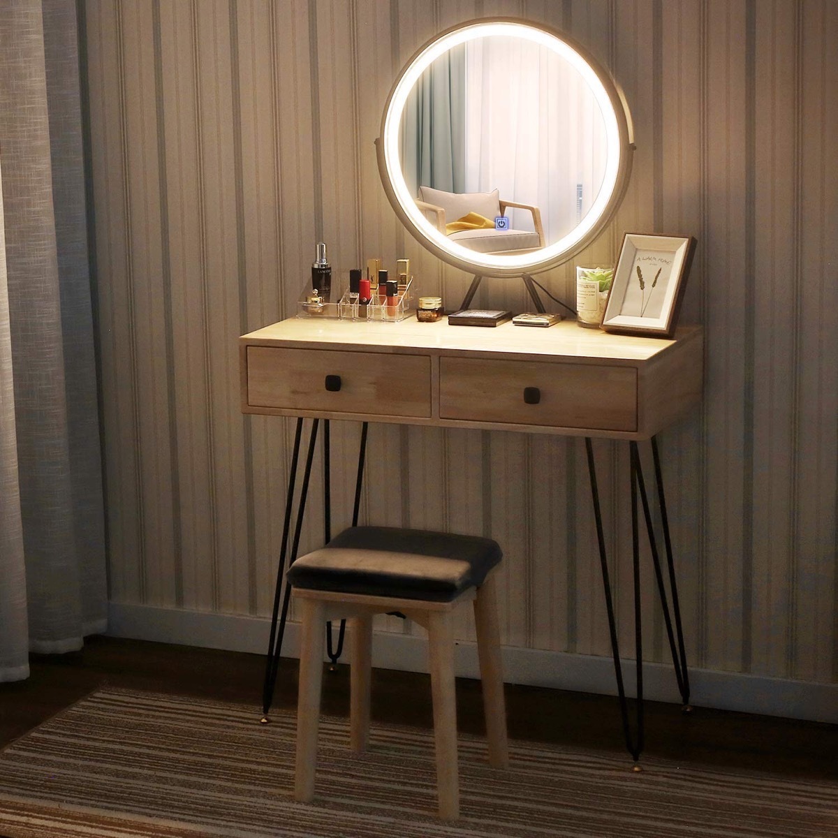 touchscreen mirror on wooden desk