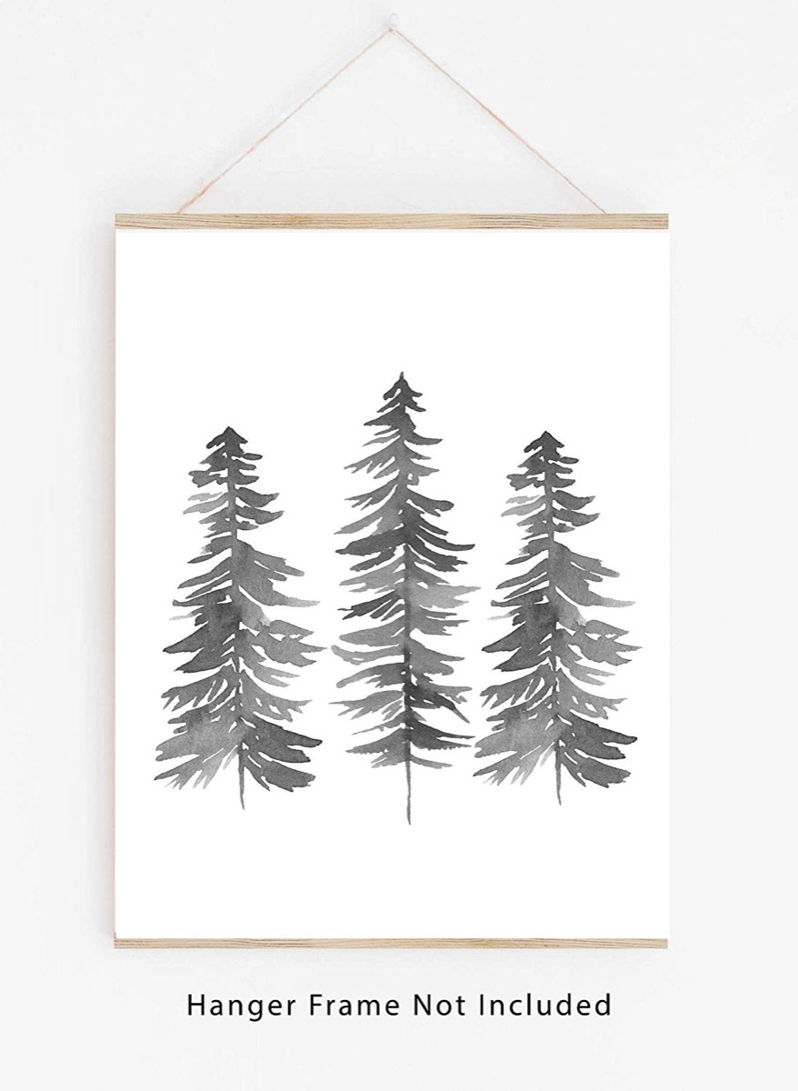 white hanging pine tree print