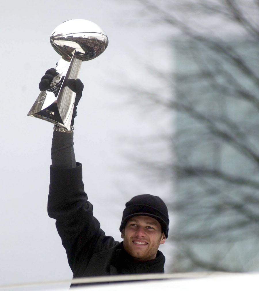 Tom Brady at the Patriots parade after winning the Super Bowl in 2004