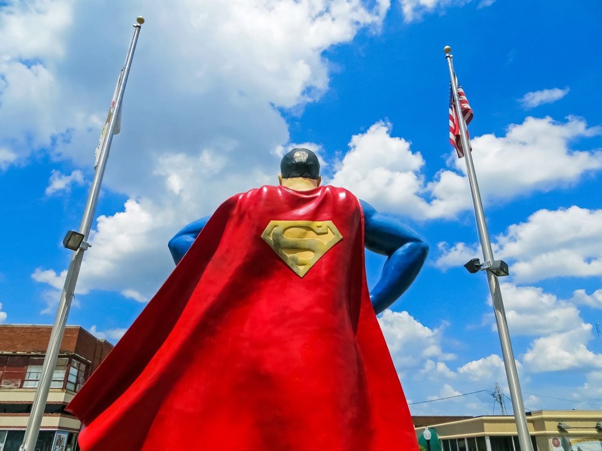 superman metropolis statue, state iconic photos