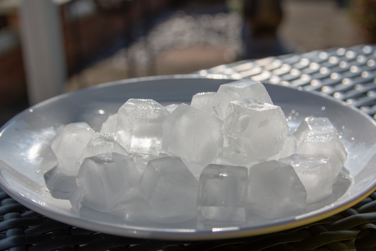 ice on a blue plate