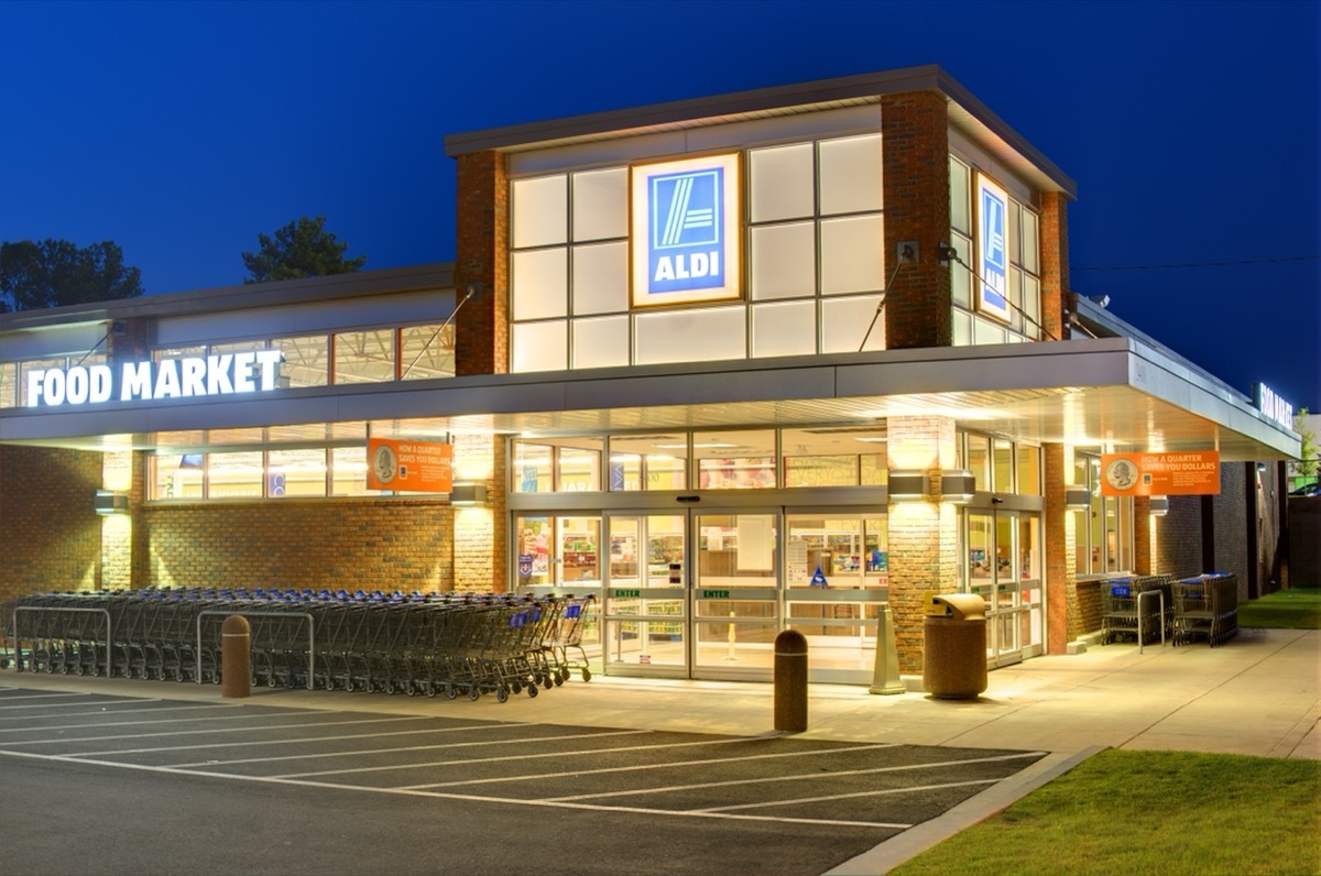 aldi store exterior at night