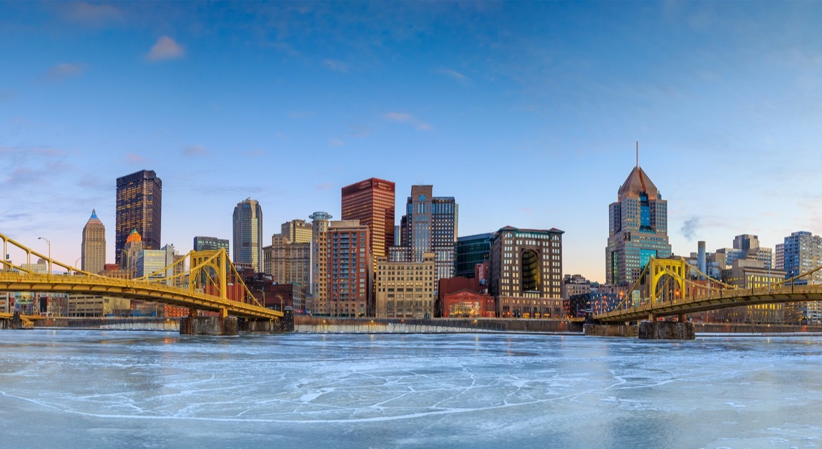 city skyline of downtown Pittsburgh, Pennsylvania at twilight