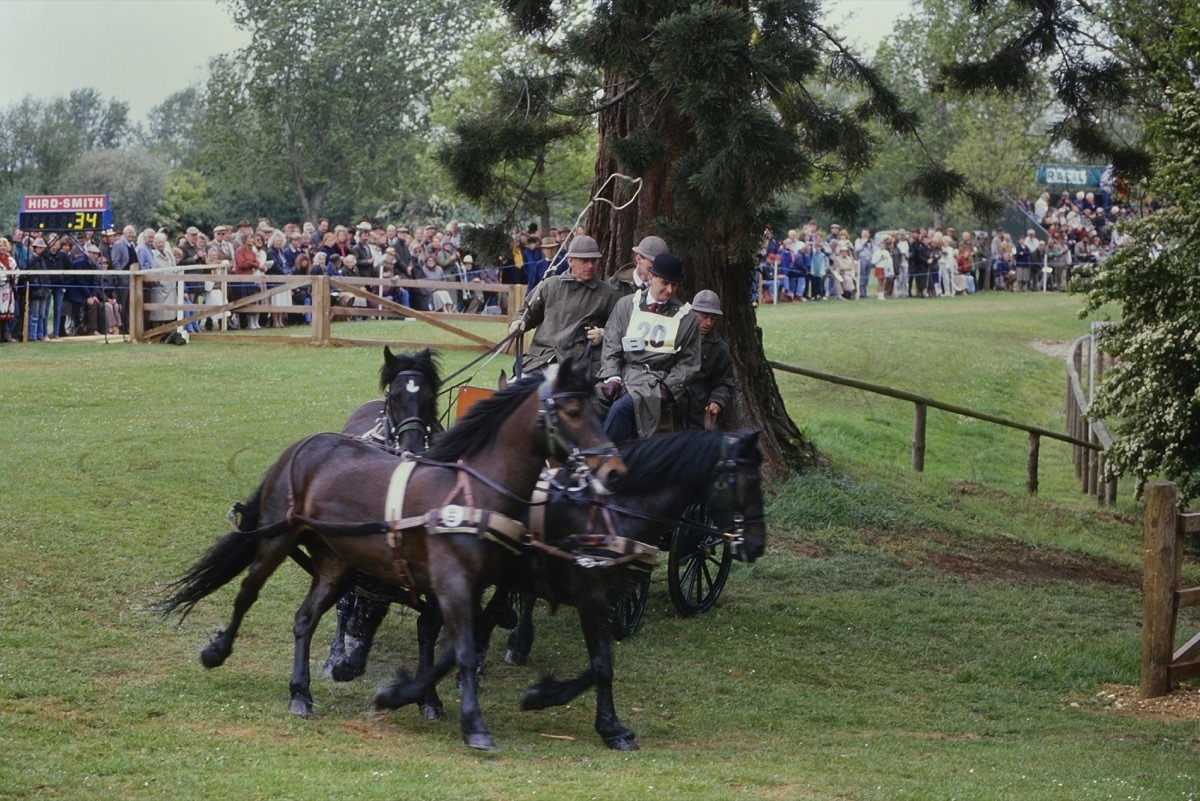 Prince Philip, Duke of Edinburgh competing at carriage driving. Windsor Horse show. Berkshire, England, UK. Circa 1989