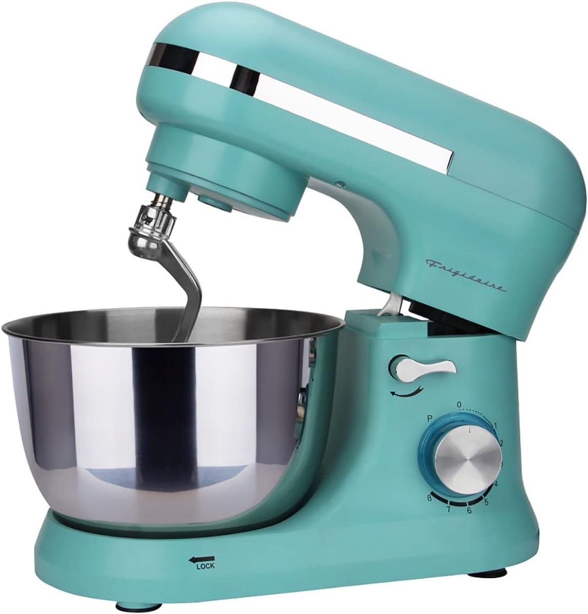 A powder blue Frigidaire stand mixer