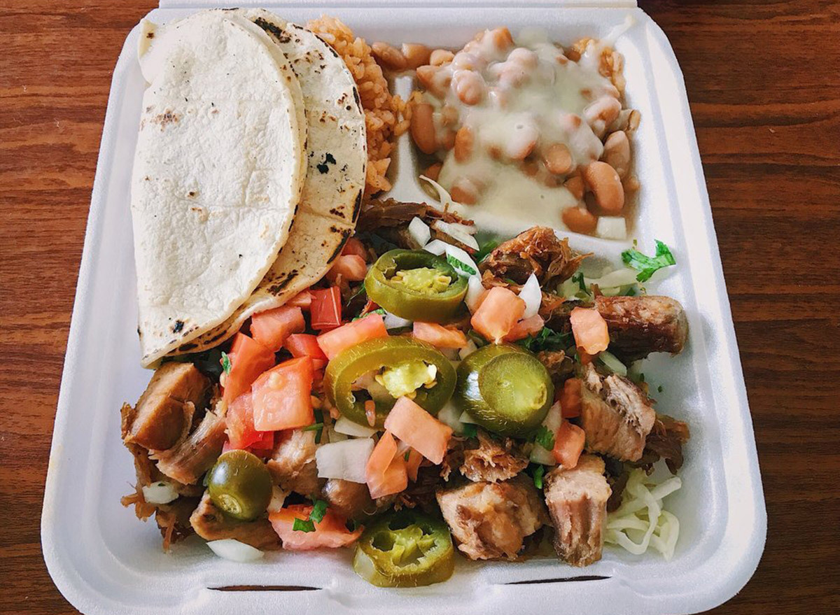 hawaii Acevedo Hawaicano Cafe salad with beans and tortillas on the side