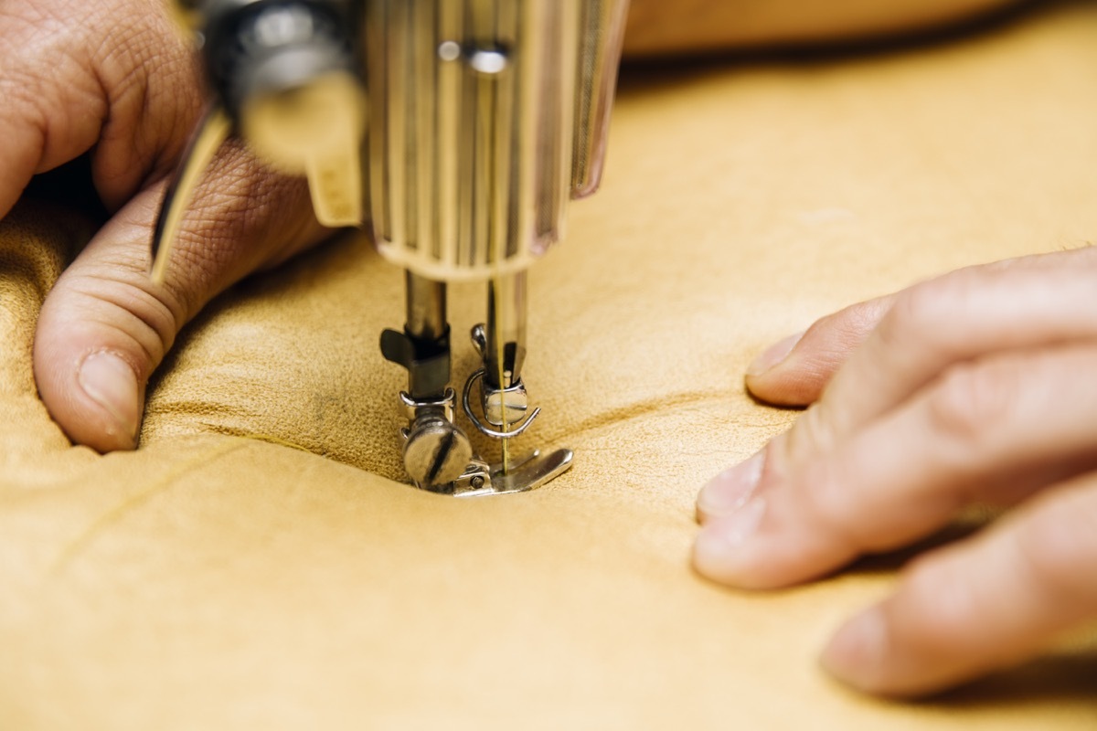 Closeup view at the upholstery sewing machine