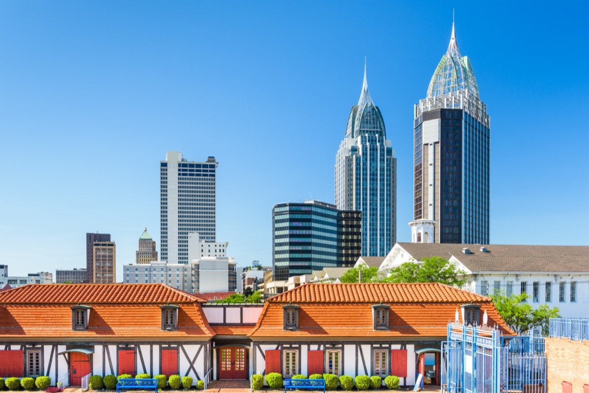 Mobile, Alabama, USA skyline with historic Fort Conde.