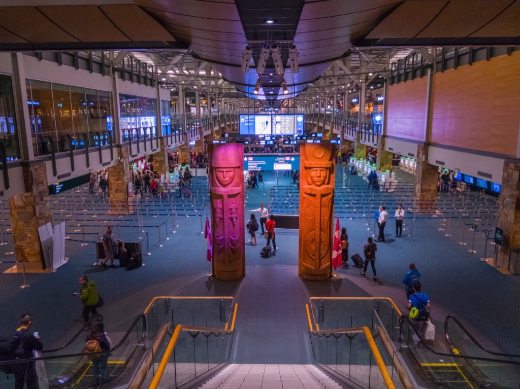 famous attraction of aquarium and sculptures inside vancouver international airport